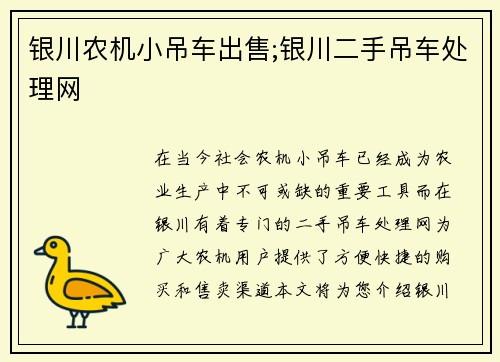 银川农机小吊车出售;银川二手吊车处理网